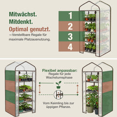 Sekey Mini Tomatengewächshaus 4 Etagen – Winterfestes Balkon- und Indoor-Gewächshaus mit flexiblem Pflanzsystem