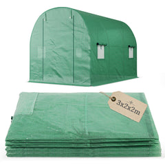 Sekey Ersatzfolie für Folientunnel 300 × 200 × 200 cm – 140 g/m² PE-Gitterfolie mit 4 Fenstern & 2 Türen, UV-beständig, reißfest, Gewächshaus-Ersatzabdeckung ohne Gestell