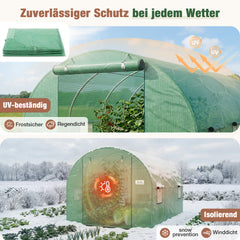 Sekey Ersatzfolie für Folientunnel 300 × 200 × 200 cm – 140 g/m² PE-Gitterfolie mit 4 Fenstern & 2 Türen, UV-beständig, reißfest, Gewächshaus-Ersatzabdeckung ohne Gestell