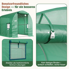 Sekey Ersatzfolie für Folientunnel 300 × 200 × 200 cm – 140 g/m² PE-Gitterfolie mit 4 Fenstern & 2 Türen, UV-beständig, reißfest, Gewächshaus-Ersatzabdeckung ohne Gestell