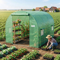 Sekey Ersatzfolie für Folientunnel 300 × 200 × 200 cm – 140 g/m² PE-Gitterfolie mit 4 Fenstern & 2 Türen, UV-beständig, reißfest, Gewächshaus-Ersatzabdeckung ohne Gestell