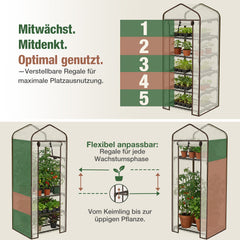 Sekey Mini Tomatengewächshaus 5 Etagen – Großes Balkon-Gewächshaus, winterfest & stabil für Indoor & Outdoor mit flexiblem Pflanzsystem