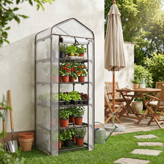 Sekey Mini Tomatengewächshaus 5 Etagen – Großes Balkon-Gewächshaus, winterfest & stabil für Indoor & Outdoor mit flexiblem Pflanzsystem