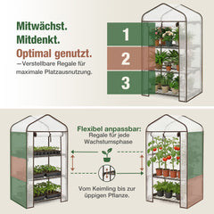 Sekey Mini Tomatengewächshaus 3 Etagen – Winterfestes Balkon-Gewächshaus für Indoor & Outdoor mit flexiblem Pflanzsystem