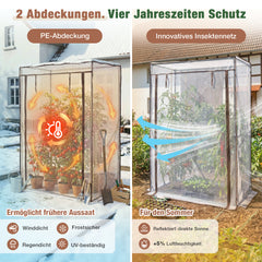 Sekey Gewächshaus Klein mit 2 Abdeckungen – 150×100×50 cm, inkl. Insektennetz für Sommer & Winter