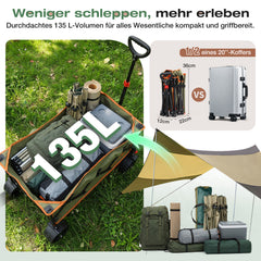 Sekey XXL Faltbarer Bollerwagen 135L – 150kg Belastbar, Leichter Handwagen mit Breiten All-Terrain Rädern, Bremse & 4-Wege Sofortaufbau Transportwagen, 4031