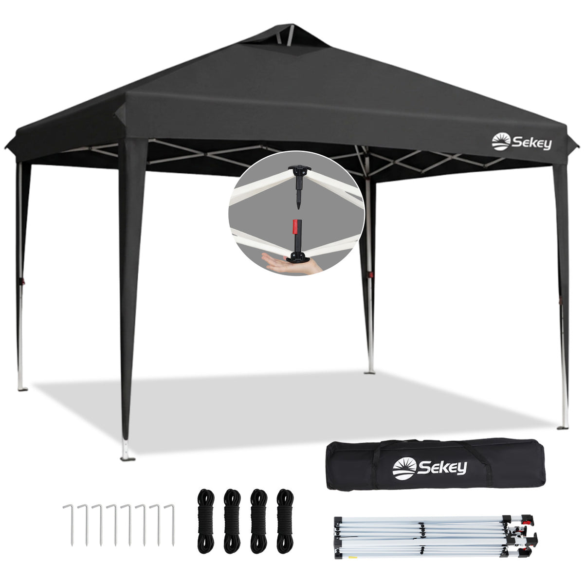 Sekey Pop Up Pavillon 3x3 m Wasserdicht & Winterfest – Faltpavillon mit One-Touch Aufbau, stabiler Gartenpavillon mit Belüftung, UV-Schutz 50+, Partyzelt inkl. Zubehör