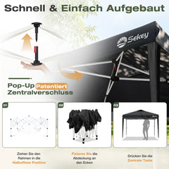 Sekey Pop Up Pavillon 3x3 m Wasserdicht & Winterfest – Faltpavillon mit One-Touch Aufbau, stabiler Gartenpavillon mit Belüftung, UV-Schutz 50+, Partyzelt inkl. Zubehör