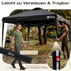 Sekey Pop Up Pavillon 3x3 m Wasserdicht & Winterfest – Faltpavillon mit One-Touch Aufbau, stabiler Gartenpavillon mit Belüftung, UV-Schutz 50+, Partyzelt inkl. Zubehör