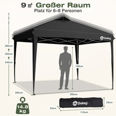 Sekey Pop Up Pavillon 3x3 m Wasserdicht & Winterfest – Faltpavillon mit One-Touch Aufbau, stabiler Gartenpavillon mit Belüftung, UV-Schutz 50+, Partyzelt inkl. Zubehör