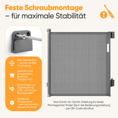 Sekey Ausziehbares Treppenschutzgitter 0–150 cm – TÜV & EN1930 zertifiziert, 97 cm hoch, feste Schraubmontage, Baby- & Haustiergitter für Treppe, Tür & Flur