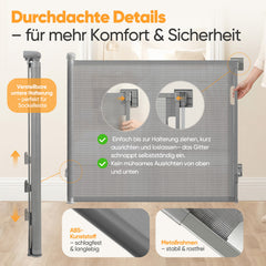 Sekey Ausziehbares Treppenschutzgitter 0–150 cm – TÜV & EN1930 zertifiziert, 97 cm hoch, feste Schraubmontage, Baby- & Haustiergitter für Treppe, Tür & Flur