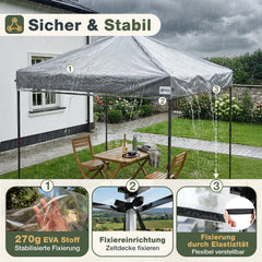 Sekey Faltpavillon 3x3 m mit 4 Seitenteilen & transparentem EVA-Regenschutz – Wasserdichter Gartenpavillon, Pop-Up Partyzelt mit 420D Oxford-Gewebe & UPF 50+