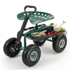 Sekey Gartenrollsitz bis 180 kg – 360° drehbarer Gartensitz mit Luftreifen Ø 25,5 cm, ergonomischer Rollsitz mit Ablage für Garten & Gewächshaus