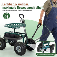 Sekey Gartenrollsitz bis 180 kg – 360° drehbarer Gartensitz mit Luftreifen Ø 25,5 cm, ergonomischer Rollsitz mit Ablage für Garten & Gewächshaus