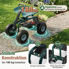 Sekey Gartenrollsitz bis 180 kg – 360° drehbarer Gartensitz mit Luftreifen Ø 25,5 cm, ergonomischer Rollsitz mit Ablage für Garten & Gewächshaus