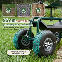 Sekey Gartenrollsitz bis 180 kg – 360° drehbarer Gartensitz mit Luftreifen Ø 25,5 cm, ergonomischer Rollsitz mit Ablage für Garten & Gewächshaus