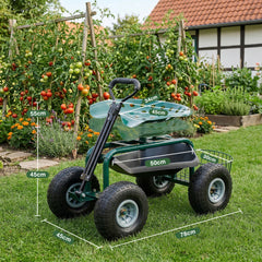 Sekey Gartenrollsitz bis 180 kg – 360° drehbarer Gartensitz mit Luftreifen Ø 25,5 cm, ergonomischer Rollsitz mit Ablage für Garten & Gewächshaus