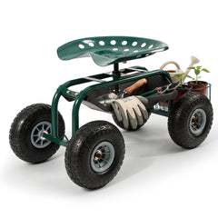 Sekey Gartenrollsitz mit Griff – Fahrbarer Gartensitz bis 180 kg, 360° drehbar, luftbereift Ø 25,5 cm mit Korb