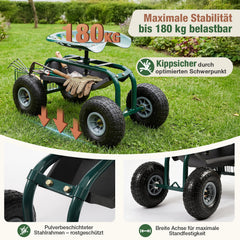 Sekey Gartenrollsitz mit Griff – Fahrbarer Gartensitz bis 180 kg, 360° drehbar, luftbereift Ø 25,5 cm mit Korb