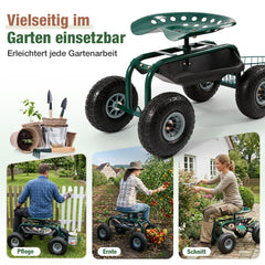 Sekey Gartenrollsitz mit Griff – Fahrbarer Gartensitz bis 180 kg, 360° drehbar, luftbereift Ø 25,5 cm mit Korb