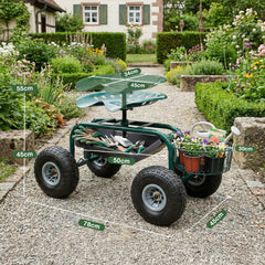 Sekey Gartenrollsitz mit Griff – Fahrbarer Gartensitz bis 180 kg, 360° drehbar, luftbereift Ø 25,5 cm mit Korb