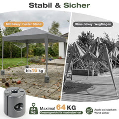 Sekey Pavillon Gewichte 4er Set – bis 64 kg befüllbar mit Wasser & Sand, HDPE wetterfest, Standfüße für Pavillon, Gartenzelt & Partyzelt, einfache Montage