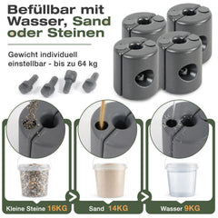 Sekey Pavillon Gewichte 4er Set – bis 64 kg befüllbar mit Wasser & Sand, HDPE wetterfest, Standfüße für Pavillon, Gartenzelt & Partyzelt, einfache Montage