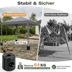 Sekey Pavillon Gewichte 4er Set – bis 64 kg befüllbar mit Wasser & Sand, HDPE wetterfest, Standfüße für Pavillon, Gartenzelt & Partyzelt, einfache Montage