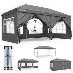Sekey 3x6m One-Touch Pop-Up Pavillon mit Seitenwänden – Wasserdicht & Windfest, Faltpavillon mit 4 Sandsäcken, Höhenverstellbar, Schnellaufbau für Garten, Camping & Events