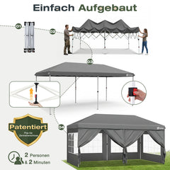 Sekey 3x6m One-Touch Pop-Up Pavillon mit Seitenwänden – Wasserdicht & Windfest, Faltpavillon mit 4 Sandsäcken, Höhenverstellbar, Schnellaufbau für Garten, Camping & Events
