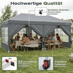 Sekey 3x6m One-Touch Pop-Up Pavillon mit Seitenwänden – Wasserdicht & Windfest, Faltpavillon mit 4 Sandsäcken, Höhenverstellbar, Schnellaufbau für Garten, Camping & Events