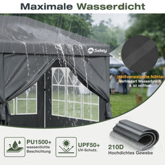 Sekey 3x6m One-Touch Pop-Up Pavillon mit Seitenwänden – Wasserdicht & Windfest, Faltpavillon mit 4 Sandsäcken, Höhenverstellbar, Schnellaufbau für Garten, Camping & Events