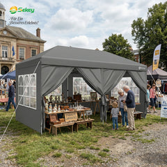 Sekey 3x6m One-Touch Pop-Up Pavillon mit Seitenwänden – Wasserdicht & Windfest, Faltpavillon mit 4 Sandsäcken, Höhenverstellbar, Schnellaufbau für Garten, Camping & Events