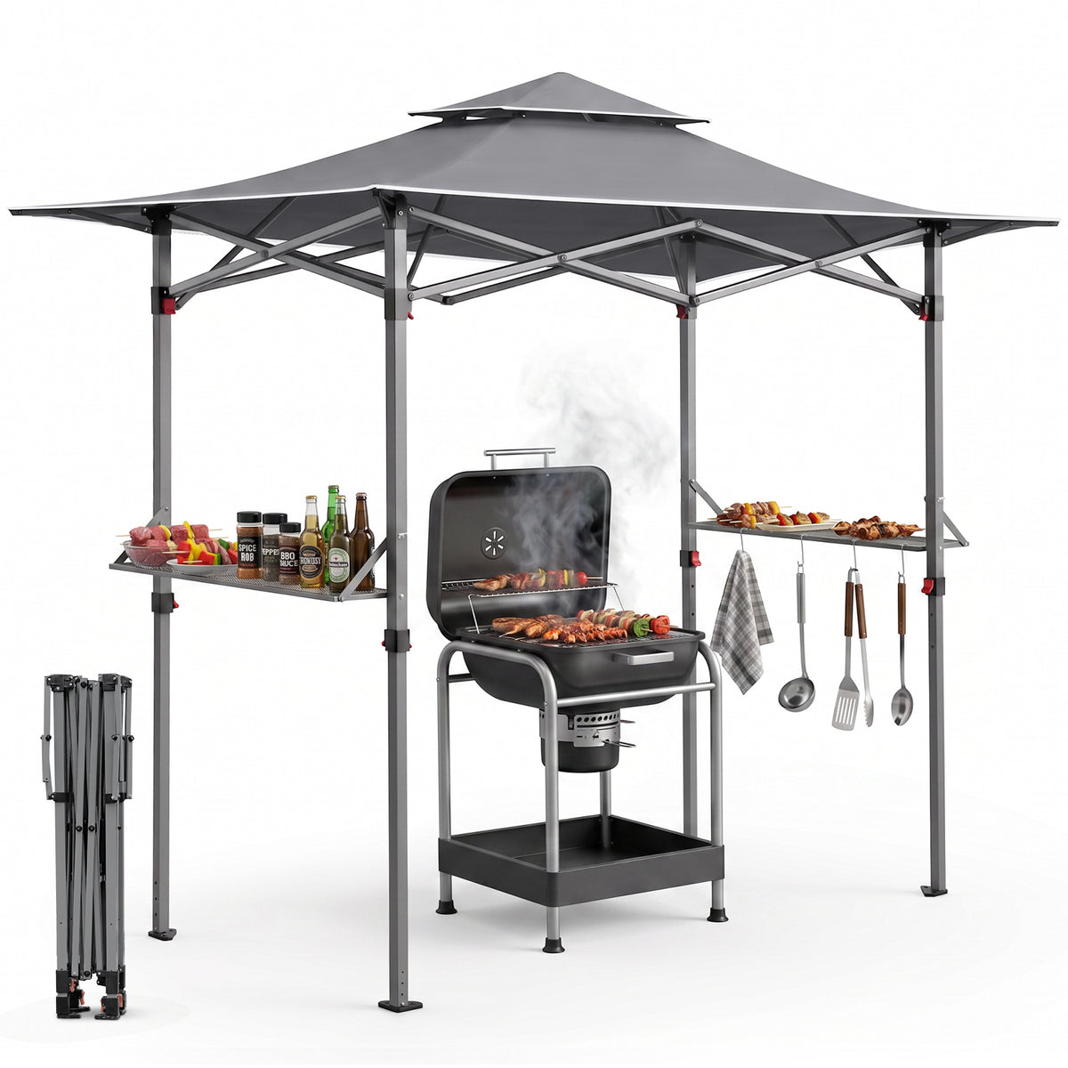 Sekey Grillpavillon Faltbar 250 x 150 cm – Wetterfest & Winterfest, Pop-Up Grillüberdachung mit UV-Schutz 50+, Tragbarer BBQ Pavillon für Garten, Terrasse & Camping