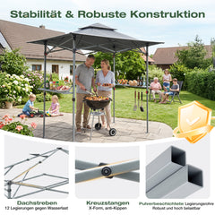 Sekey Grillpavillon Faltbar 250 x 150 cm – Wetterfest & Winterfest, Pop-Up Grillüberdachung mit UV-Schutz 50+, Tragbarer BBQ Pavillon für Garten, Terrasse & Camping