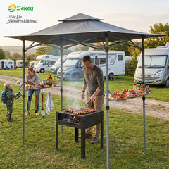 Sekey Grillpavillon Faltbar 250 x 150 cm – Wetterfest & Winterfest, Pop-Up Grillüberdachung mit UV-Schutz 50+, Tragbarer BBQ Pavillon für Garten, Terrasse & Camping