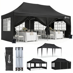 Sekey 3x6m Faltpavillon mit Seitenwand – Pop-Up Pavillon Wasserdicht (PU1000+) & UV50+, Stabil & Winterfest, Gartenpavillon mit hoher Spitze für Party, Camping & Events
