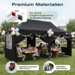 Sekey 3x6m Faltpavillon mit Seitenwand – Pop-Up Pavillon Wasserdicht (PU1000+) & UV50+, Stabil & Winterfest, Gartenpavillon mit hoher Spitze für Party, Camping & Events
