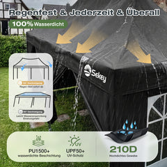 Sekey 3x6m Faltpavillon mit Seitenwand – Pop-Up Pavillon Wasserdicht (PU1000+) & UV50+, Stabil & Winterfest, Gartenpavillon mit hoher Spitze für Party, Camping & Events