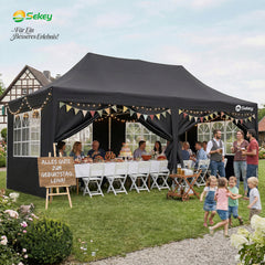 Sekey 3x6m Faltpavillon mit Seitenwand – Pop-Up Pavillon Wasserdicht (PU1000+) & UV50+, Stabil & Winterfest, Gartenpavillon mit hoher Spitze für Party, Camping & Events