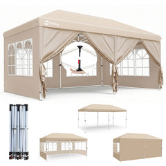 Sekey 3x6m One-Touch Pop-Up Pavillon mit Seitenwänden – Wasserdicht & Windfest, Faltpavillon mit 4 Sandsäcken, Höhenverstellbar, Schnellaufbau für Garten, Camping & Events