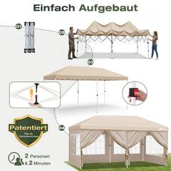 Sekey 3x6m One-Touch Pop-Up Pavillon mit Seitenwänden – Wasserdicht & Windfest, Faltpavillon mit 4 Sandsäcken, Höhenverstellbar, Schnellaufbau für Garten, Camping & Events