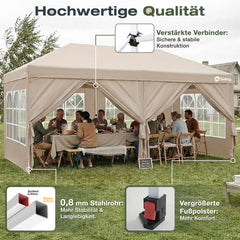 Sekey 3x6m One-Touch Pop-Up Pavillon mit Seitenwänden – Wasserdicht & Windfest, Faltpavillon mit 4 Sandsäcken, Höhenverstellbar, Schnellaufbau für Garten, Camping & Events
