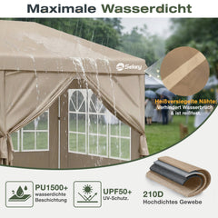 Sekey 3x6m One-Touch Pop-Up Pavillon mit Seitenwänden – Wasserdicht & Windfest, Faltpavillon mit 4 Sandsäcken, Höhenverstellbar, Schnellaufbau für Garten, Camping & Events