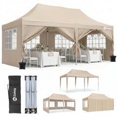 Sekey 3x6m Faltpavillon mit Seitenwand – Pop-Up Pavillon Wasserdicht (PU1000+) & UV50+, Stabil & Winterfest, Gartenpavillon mit hoher Spitze für Party, Camping & Events