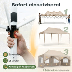 Sekey 3x6m Faltpavillon mit Seitenwand – Pop-Up Pavillon Wasserdicht (PU1000+) & UV50+, Stabil & Winterfest, Gartenpavillon mit hoher Spitze für Party, Camping & Events