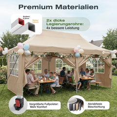 Sekey 3x6m Faltpavillon mit Seitenwand – Pop-Up Pavillon Wasserdicht (PU1000+) & UV50+, Stabil & Winterfest, Gartenpavillon mit hoher Spitze für Party, Camping & Events