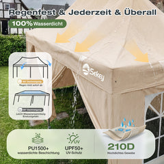 Sekey 3x6m Faltpavillon mit Seitenwand – Pop-Up Pavillon Wasserdicht (PU1000+) & UV50+, Stabil & Winterfest, Gartenpavillon mit hoher Spitze für Party, Camping & Events