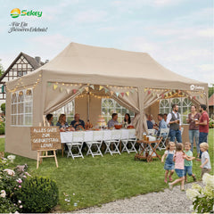 Sekey 3x6m Faltpavillon mit Seitenwand – Pop-Up Pavillon Wasserdicht (PU1000+) & UV50+, Stabil & Winterfest, Gartenpavillon mit hoher Spitze für Party, Camping & Events